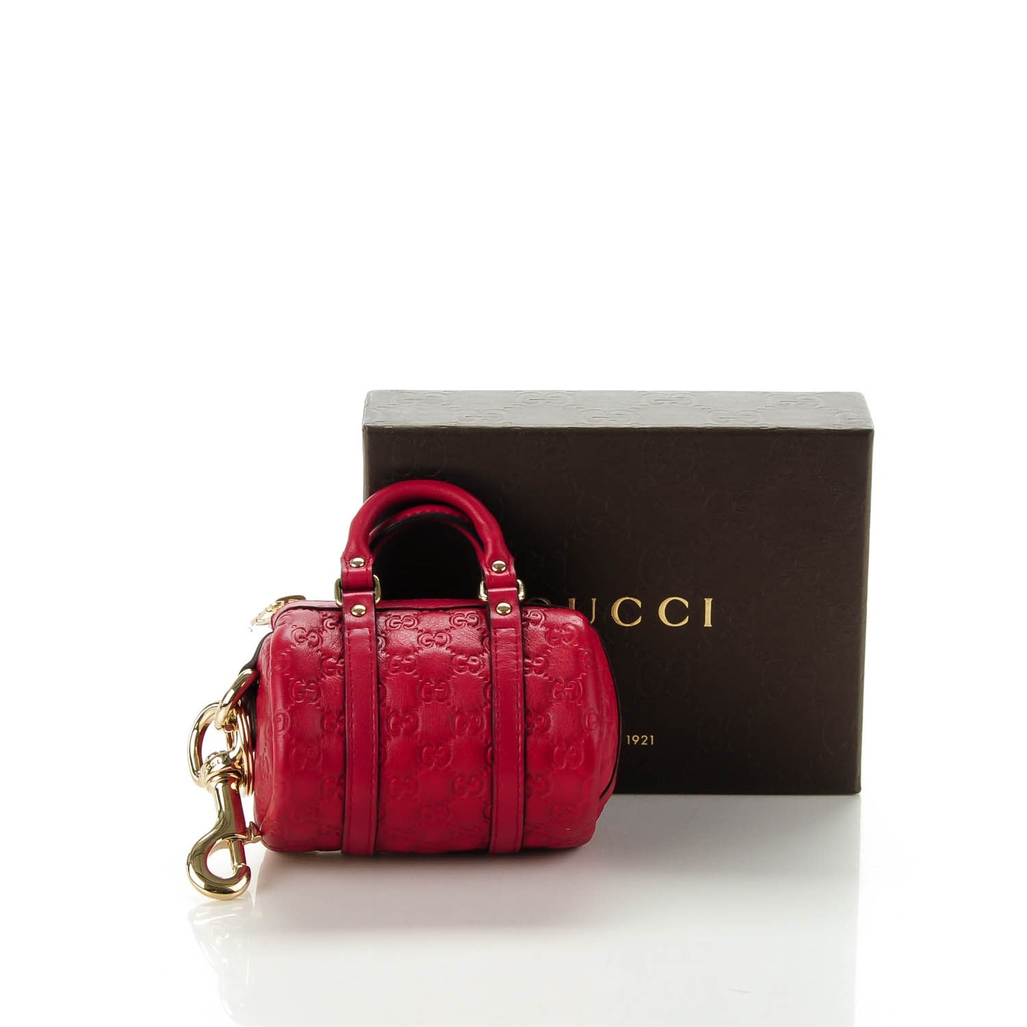 Gucci Guccissima Mini Boston Bag Charm Raspberry Red 5 of 8