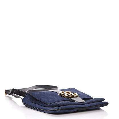Gucci Suede Medium Arli Flap Shoulder Bag Blue Ink Black 4 of 10