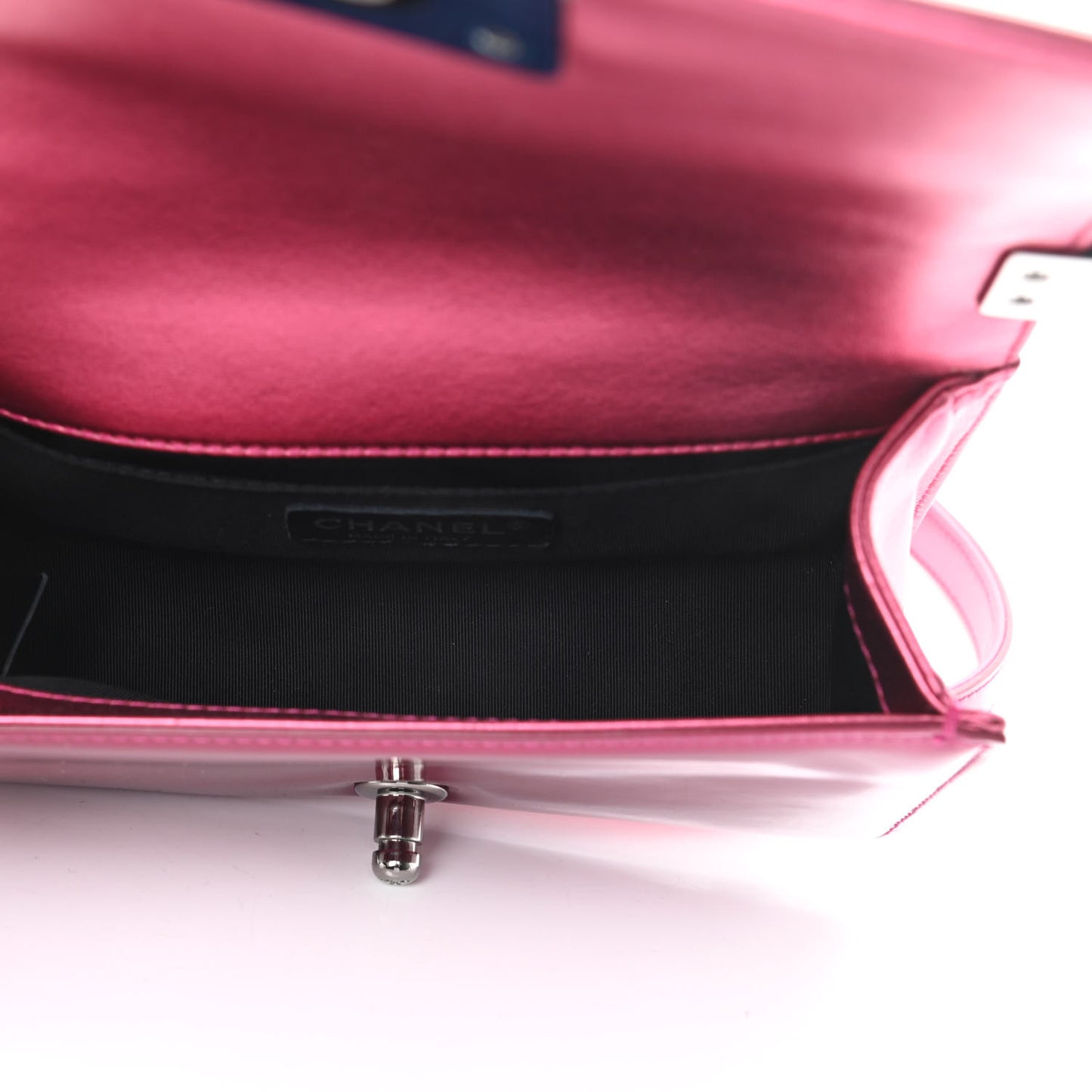 Metallic Patent Calfskin Quilted Small Boy Flap Pink