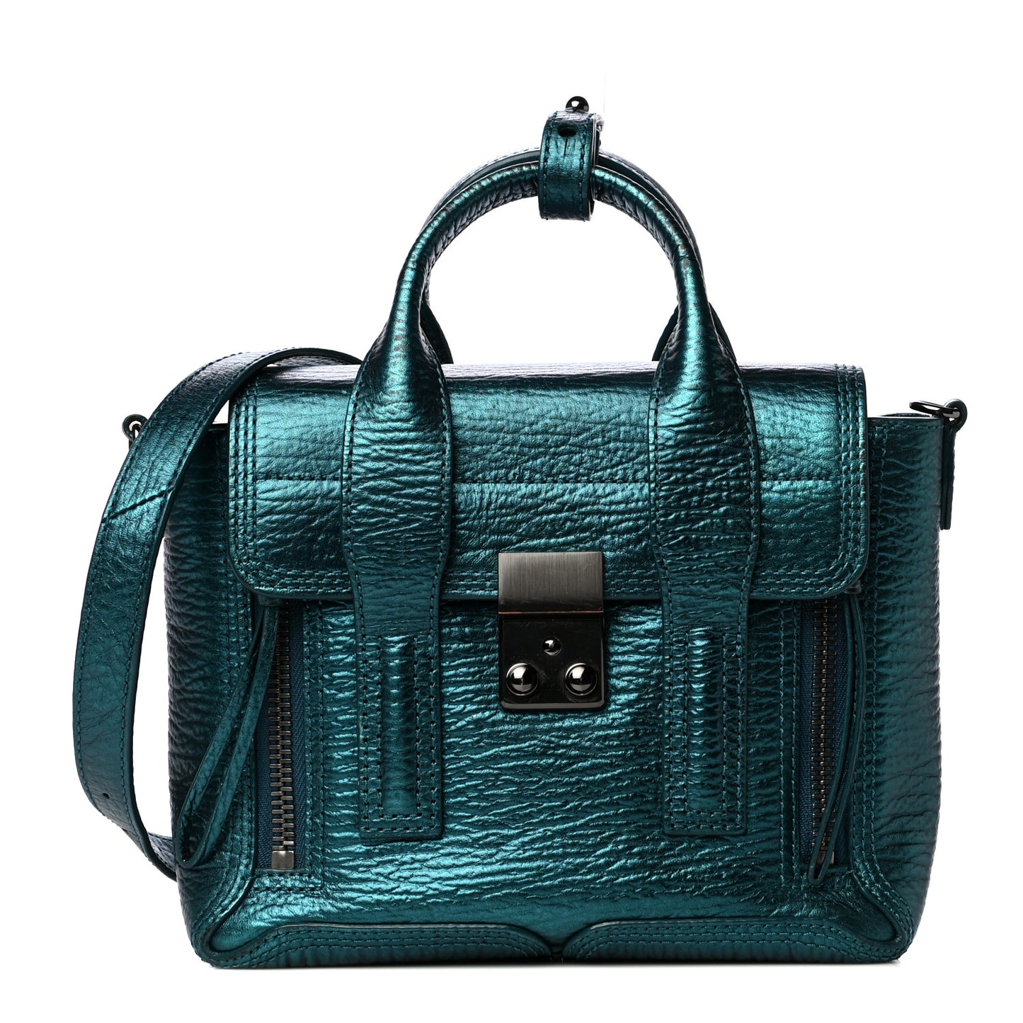 Metallic Textured Calfskin Mini Pashli Satchel Turquoise