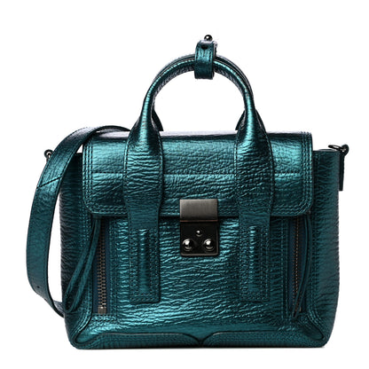 3.1 Phillip Lim Metallic Textured Calfskin Mini Pashli Satchel Turquoise 1 of 13