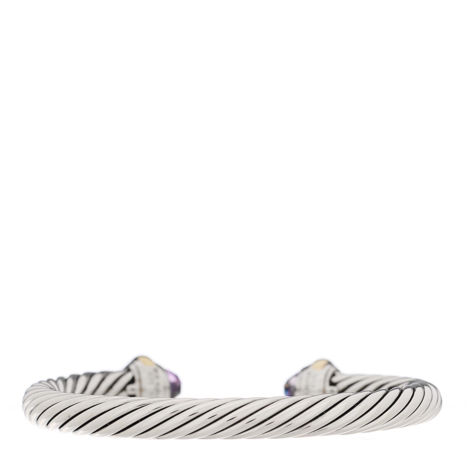 David Yurman Sterling Silver 14K Yellow Gold Amethyst 7mm Cable Classics Bracelet 2 of 3