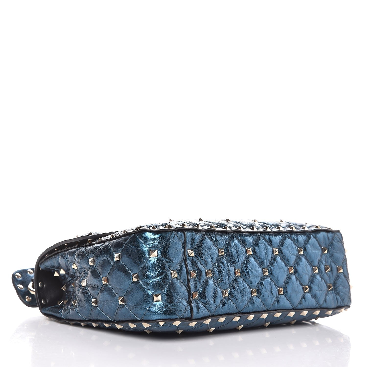 Valentino Garavani Metallic Wrinkled Lambskin Medium Rockstud Spike Shoulder Bag Peacock 4 of 7
