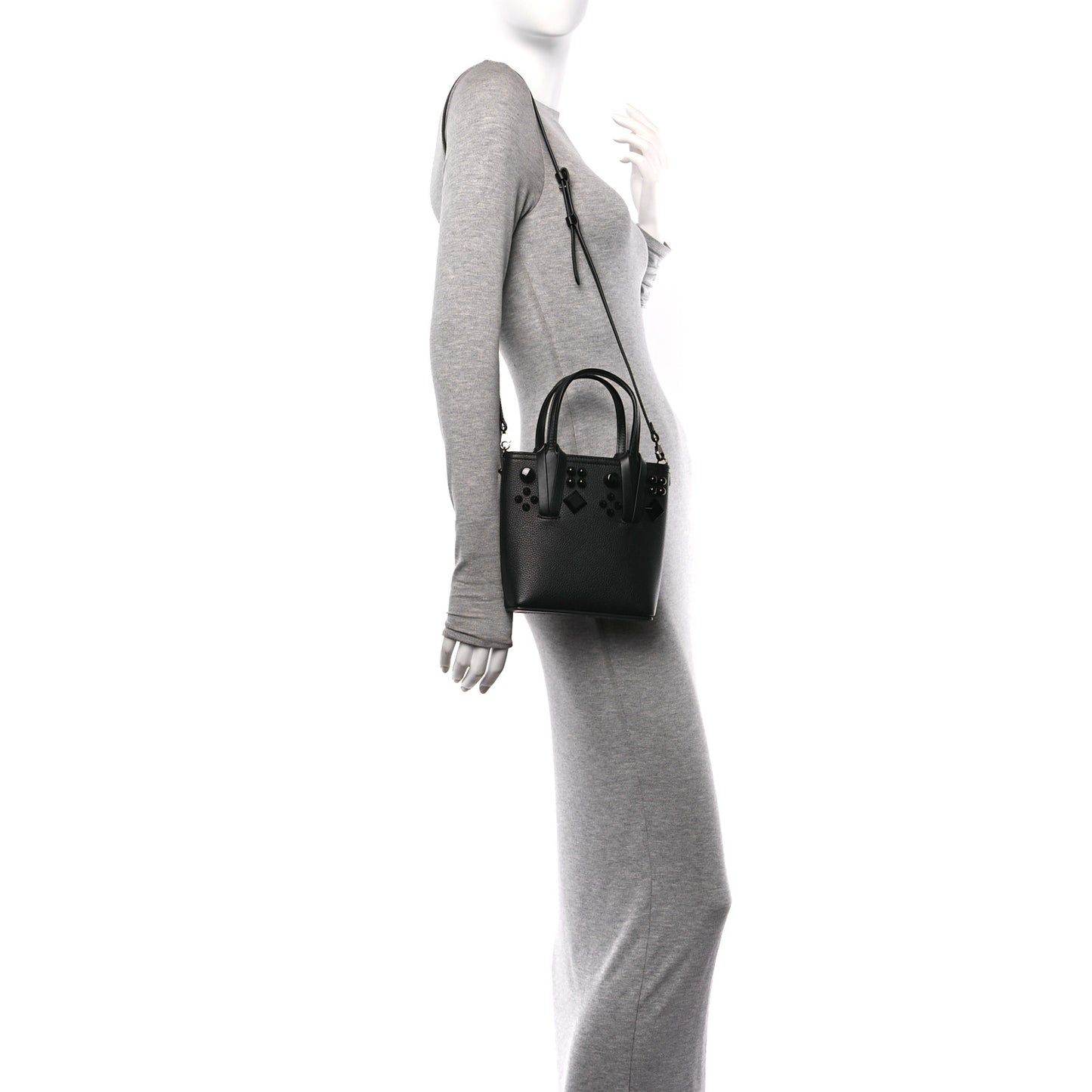 Calfskin Empire Spike Monochrome Studded Mini North South Cabata Tote Black