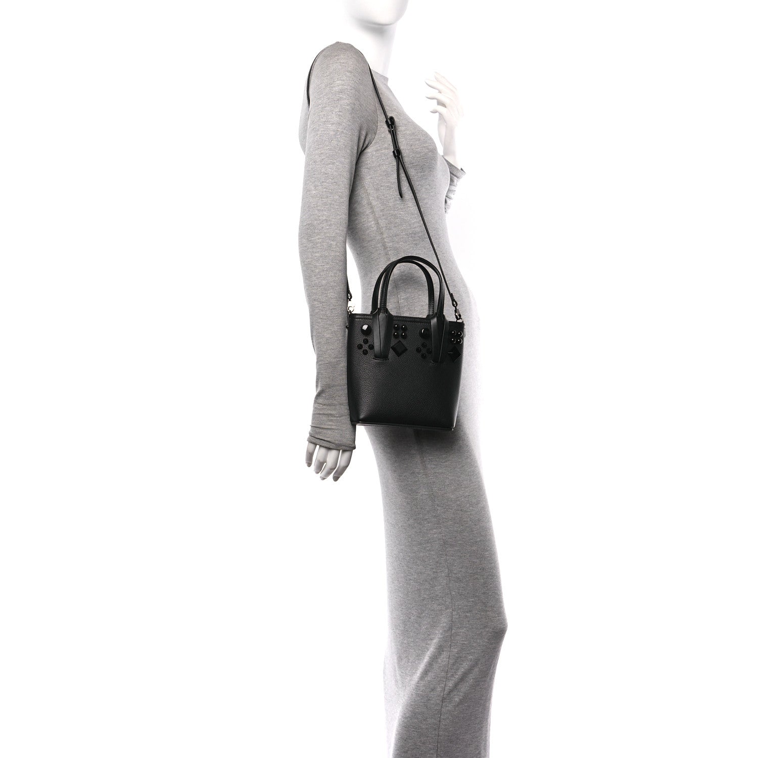 Christian Louboutin Calfskin Empire Spike Monochrome Studded Mini North South Cabata Tote Black 2 of 11