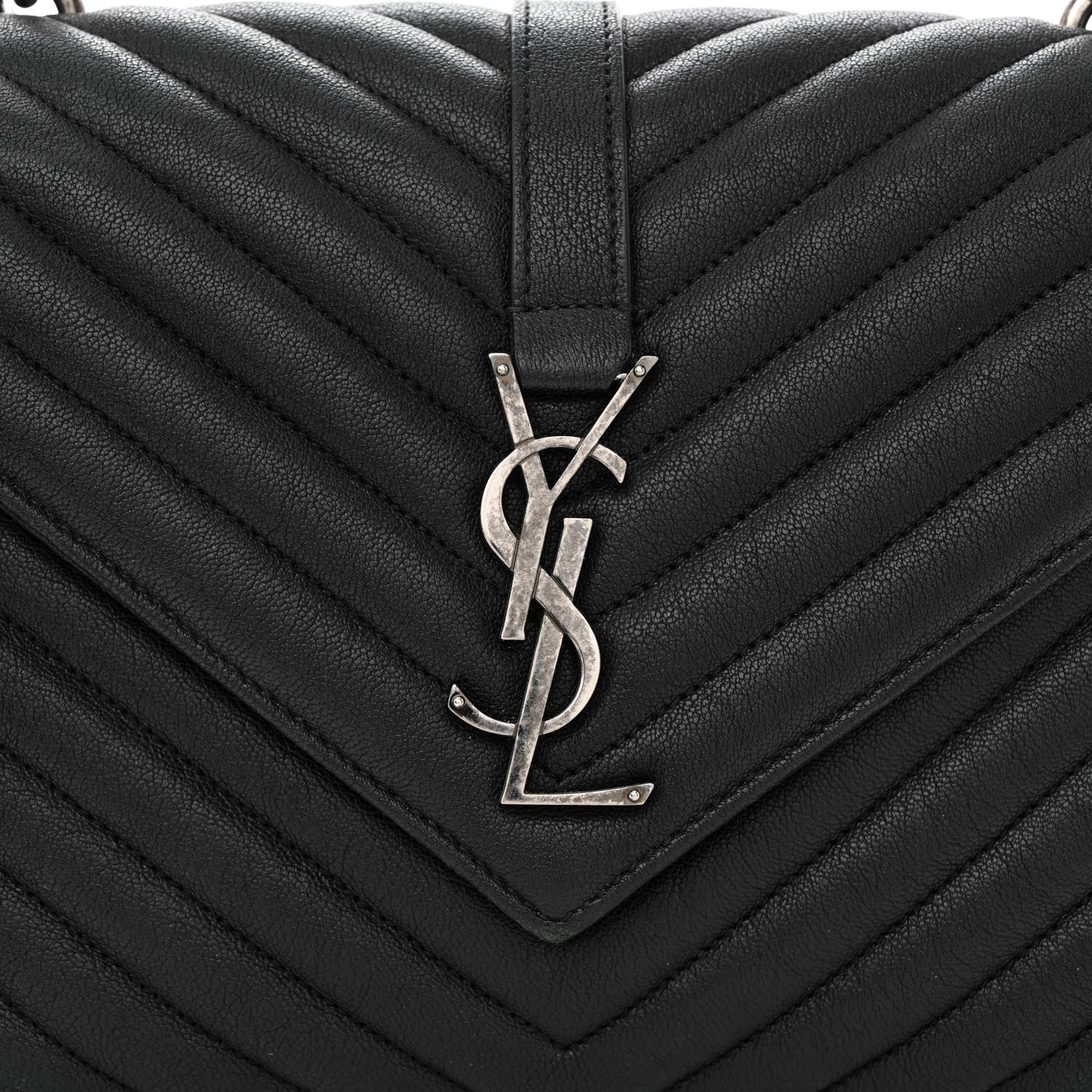 Saint Laurent Sheepskin Matelasse Chevron Monogram Medium College Bag Asphalt 8 of 10