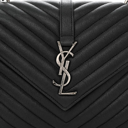 Saint Laurent Sheepskin Matelasse Chevron Monogram Medium College Bag Asphalt 8 of 10