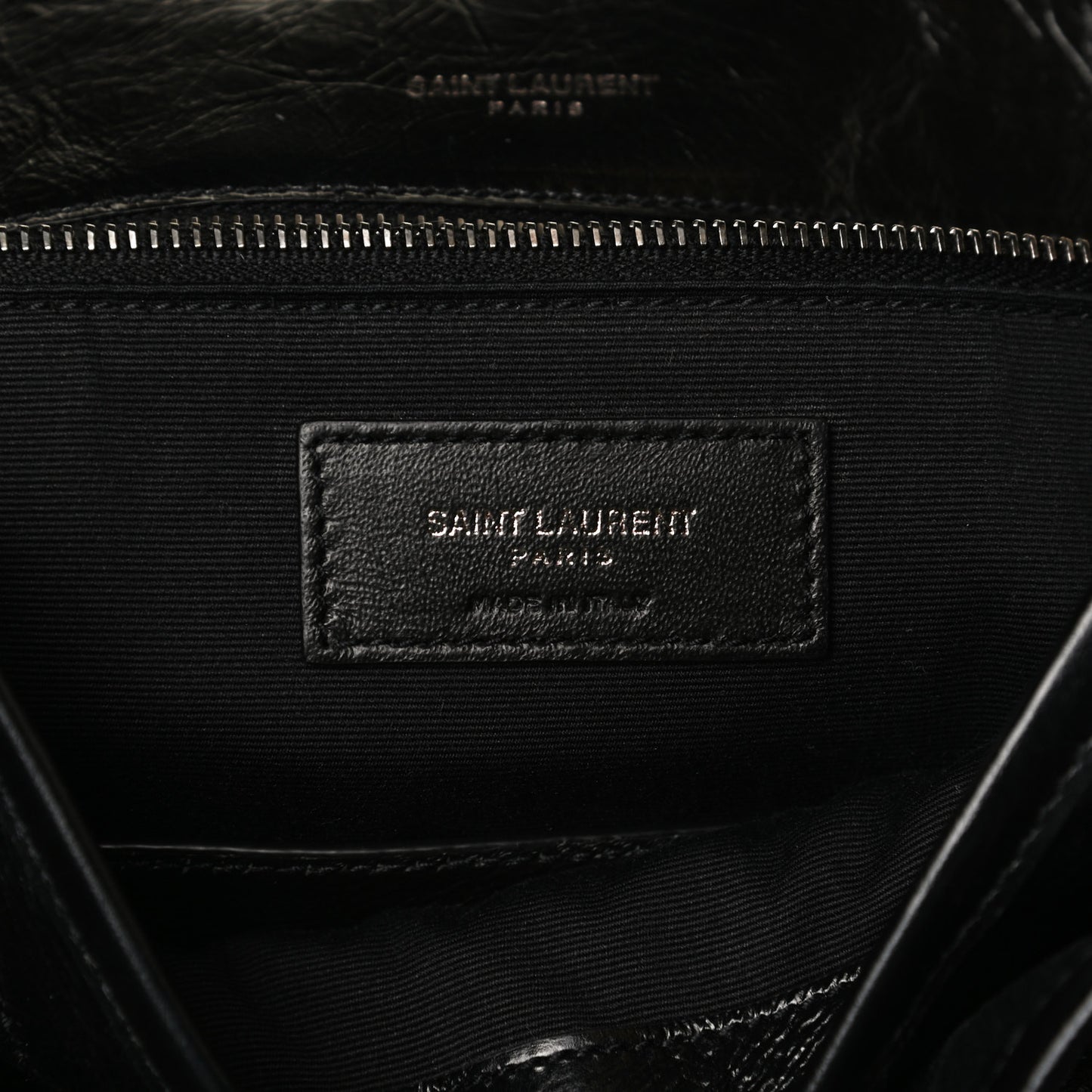 Crinkled Calfskin Matelasse Monogram Large Niki Chain Satchel Black