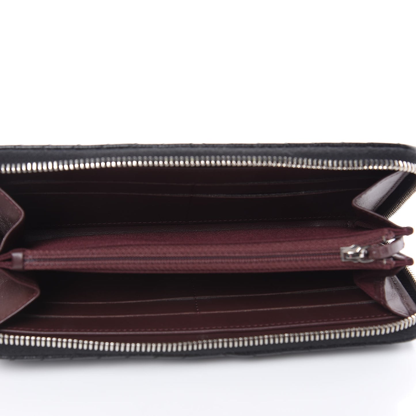 Caviar Chevron Quilted Large Gusset Zip Around Wallet Black