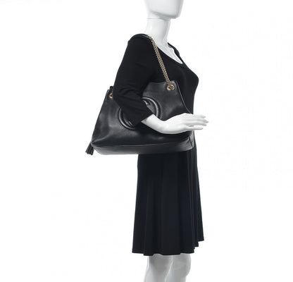 Gucci Pebbled Calfskin Medium Soho Chain Shoulder Bag Black 2 of 7