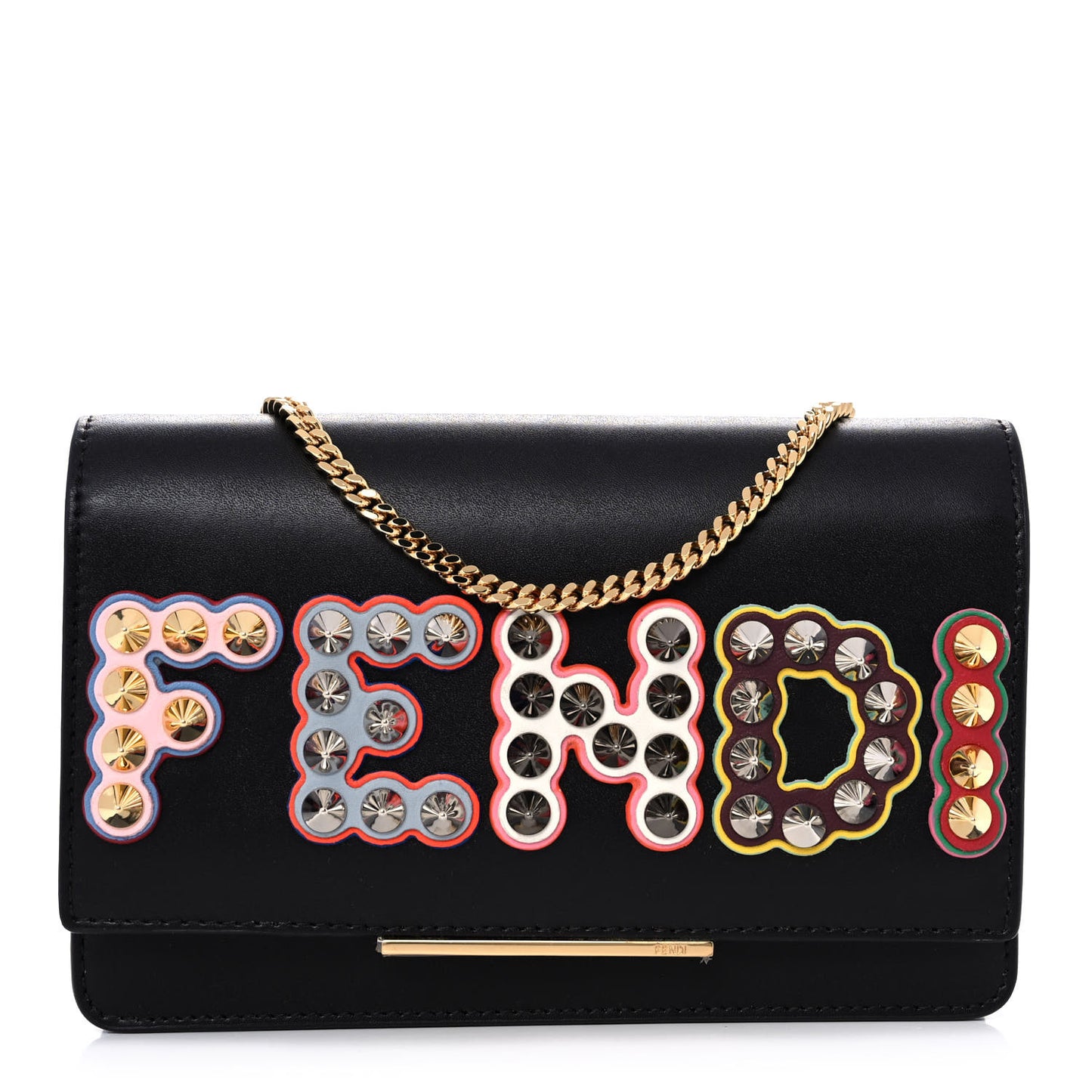 Vitello Liberty Fun Fair Metal Studded Tube Wallet on Chain Black Multicolor
