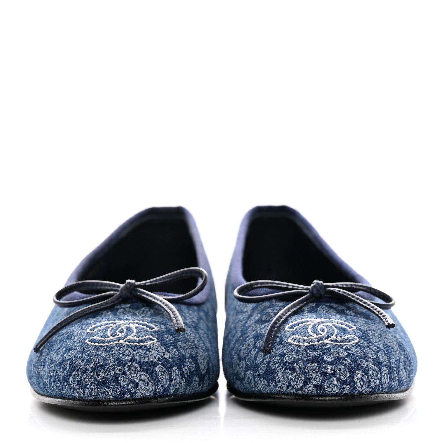 Chanel Denim Camellia Print Ballerina Flats 36.5 Dark Blue 2 of 10