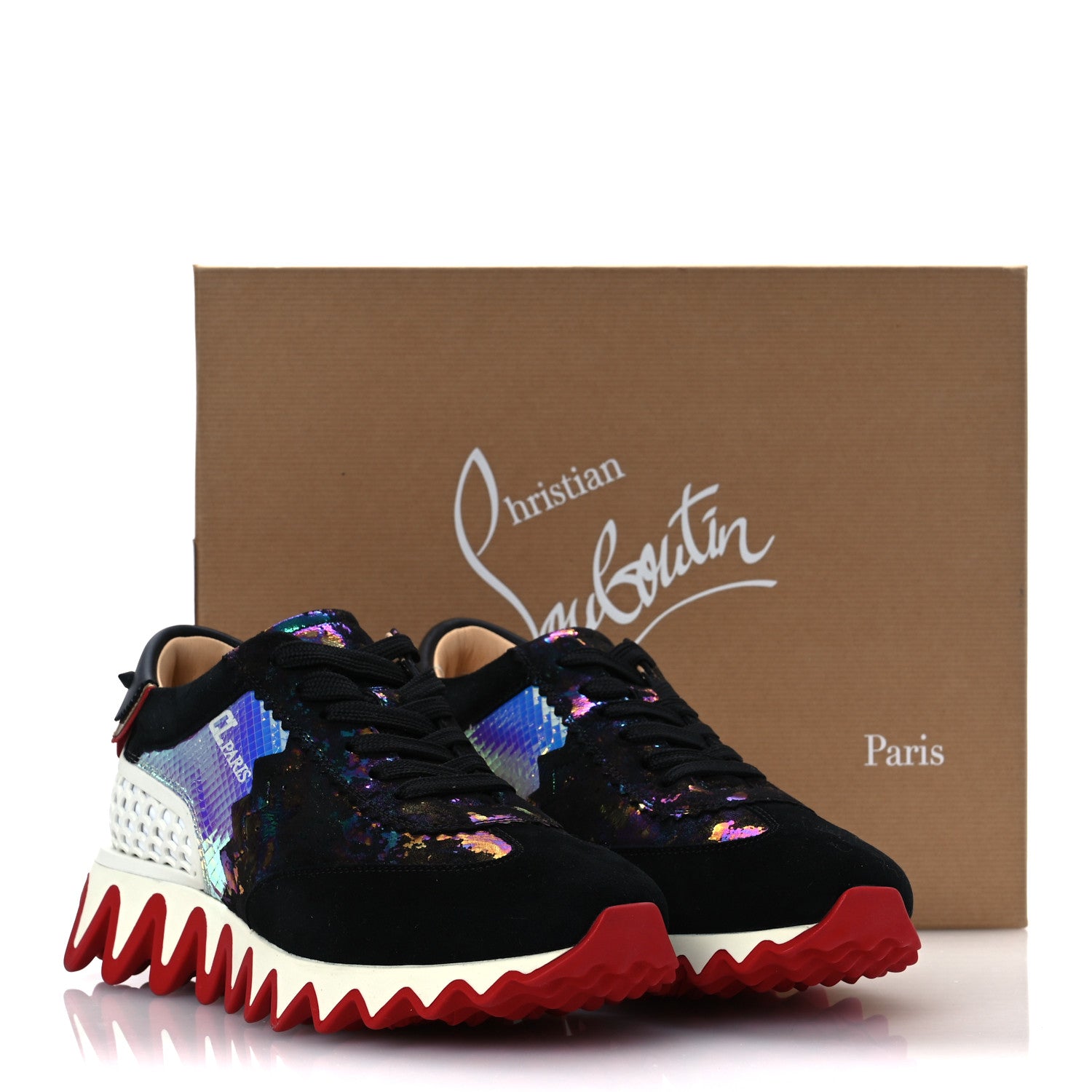 Christian Louboutin Suede Mesh Calfskin Loubishark Sneakers 38.5 Black Multicolor 10 of 10