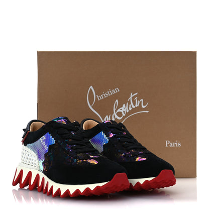 Christian Louboutin Suede Mesh Calfskin Loubishark Sneakers 38.5 Black Multicolor 10 of 10