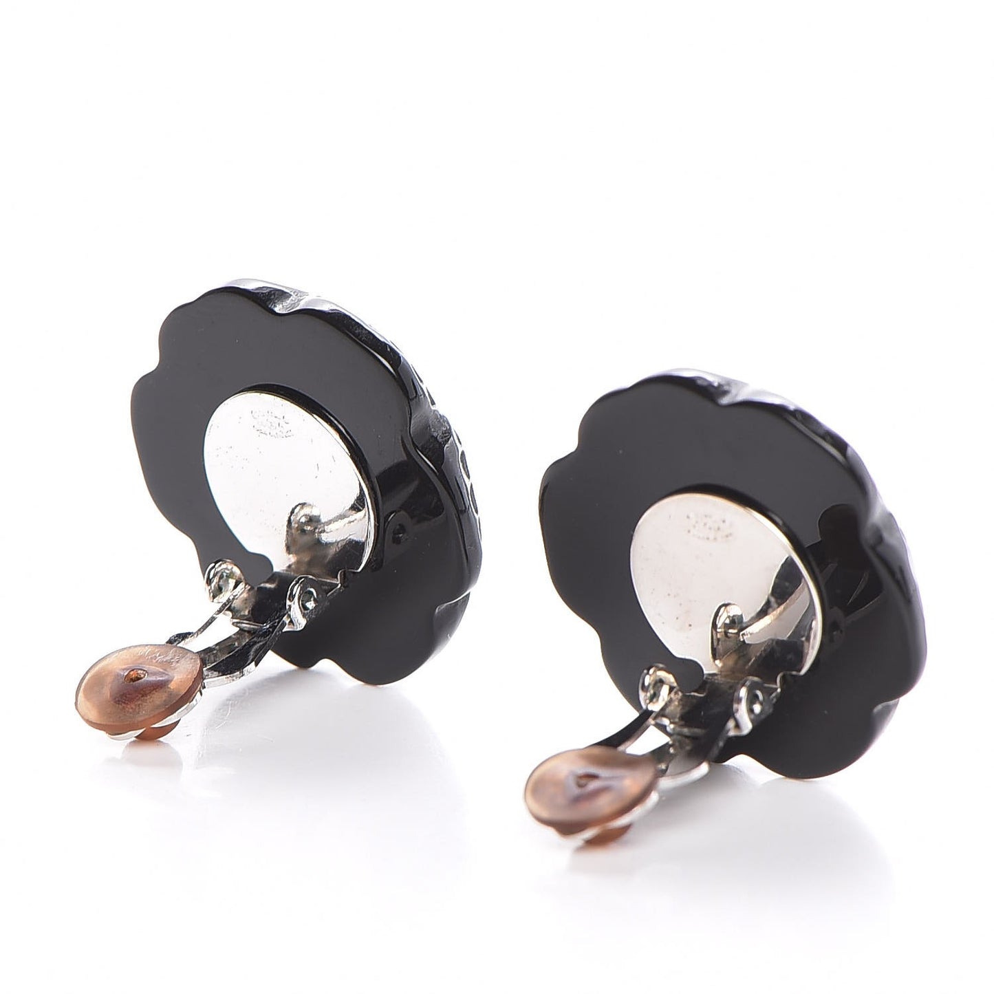 Resin Camellia CC Clip On Earrings Black