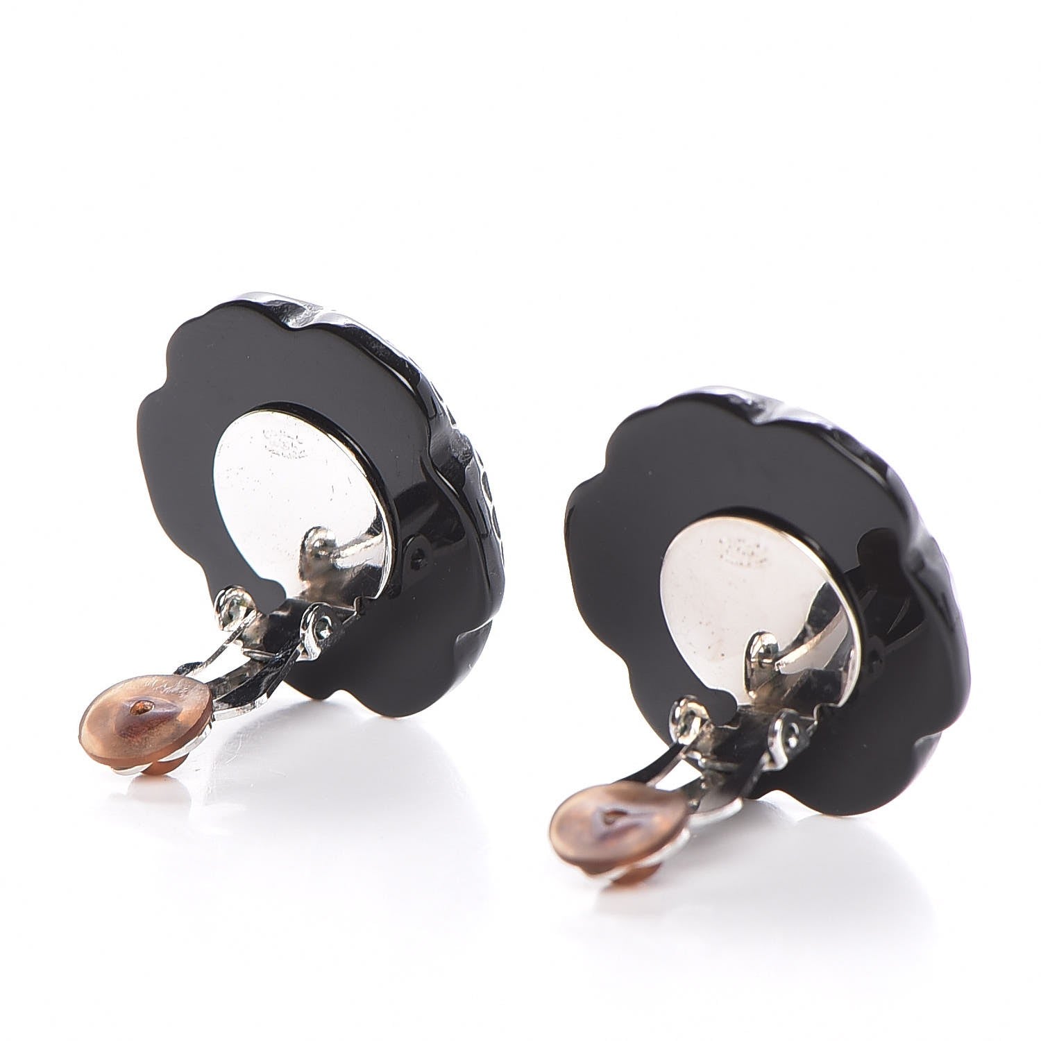 Chanel Resin Camellia CC Clip On Earrings Black 2 of 5