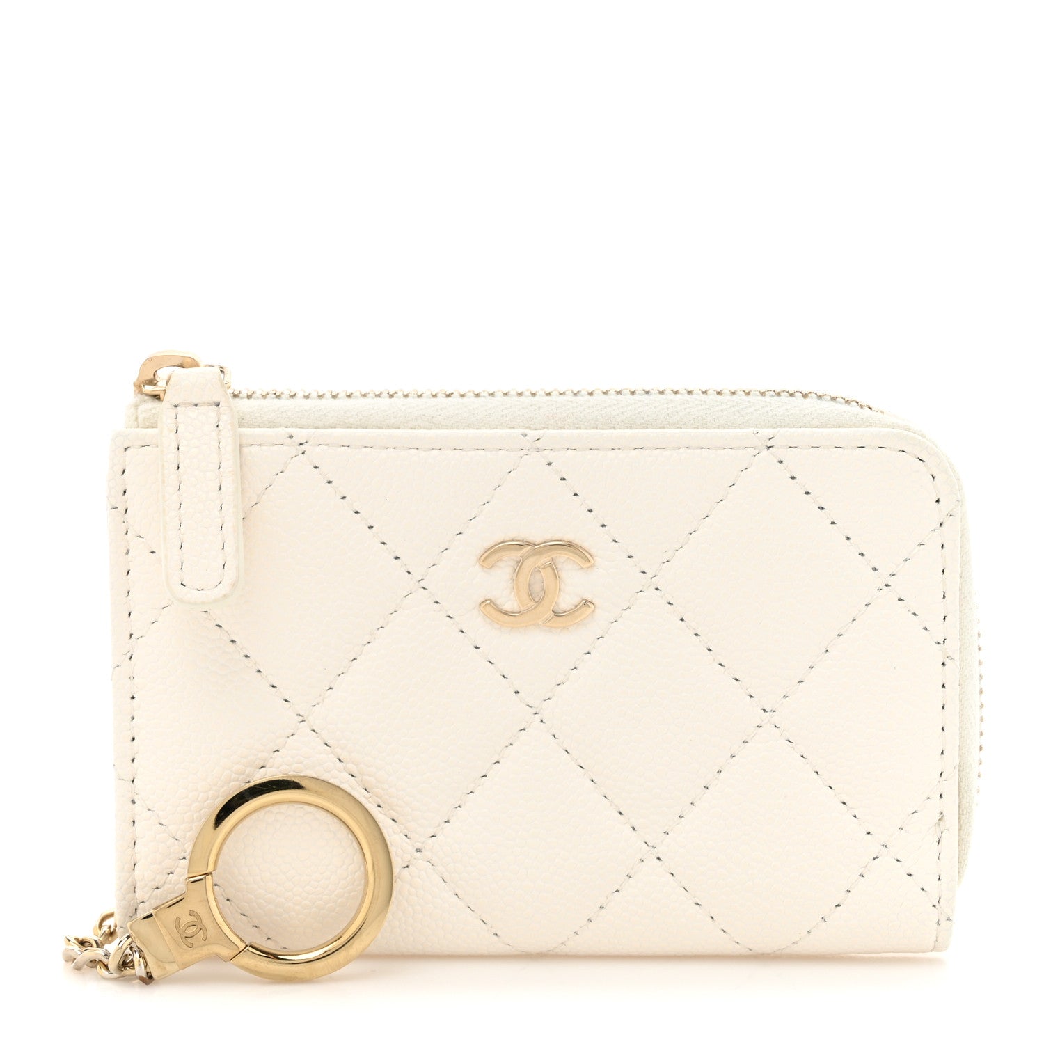 Chanel Caviar Quilted Zipped Key Holder Case White 1 of 9