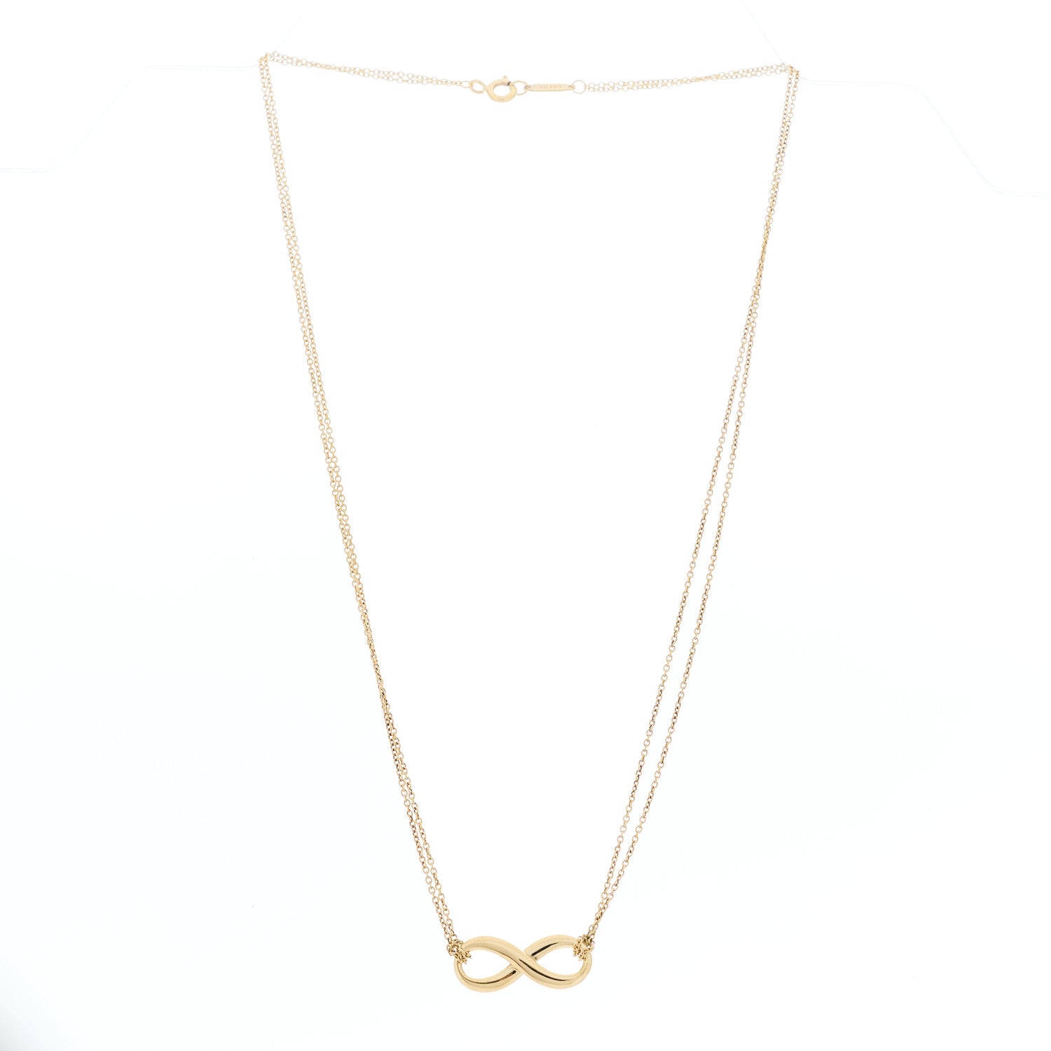 Tiffany 18K Yellow Gold Infinity Double Chain Pendant Necklace 3 of 6