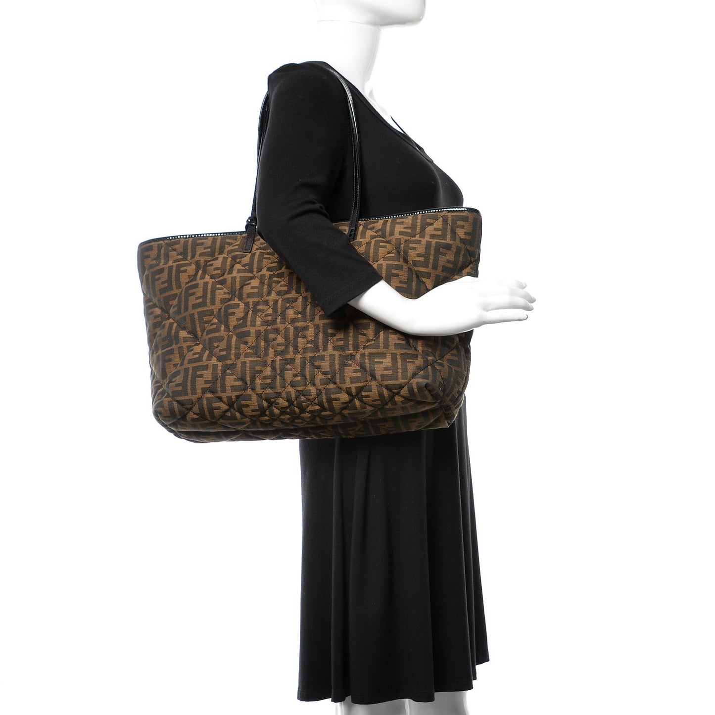 Zucca Quilted Medium Roll Tote Tobacco Black