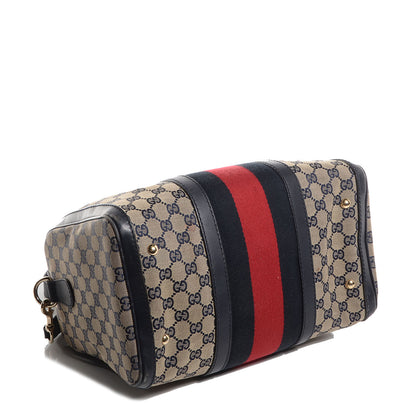 Gucci Monogram Selleria Calfskin Vintage Web Medium Boston Beige Blue 4 of 7