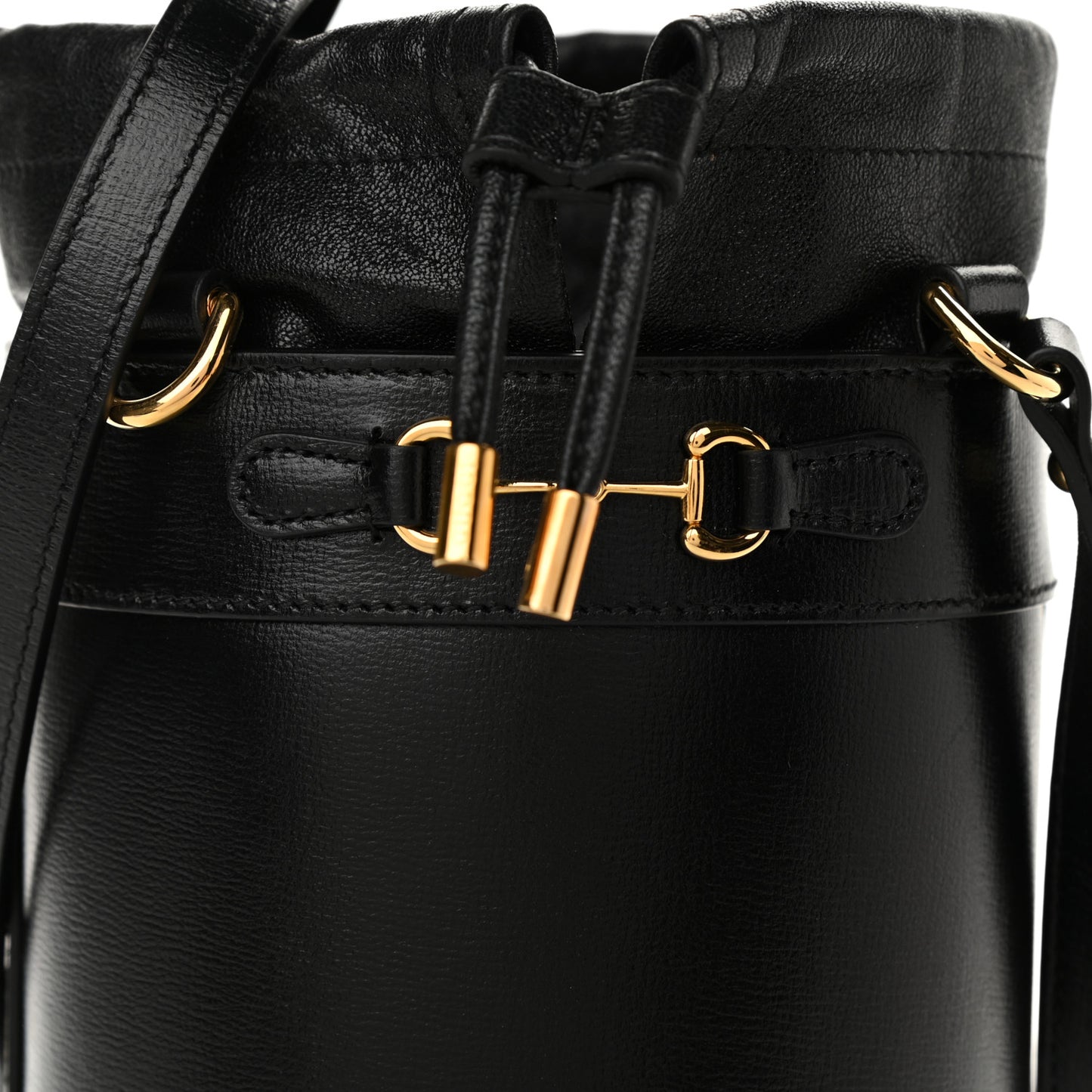 Azalea Sakai Calfskin Small Horsebit 1955 Drawstring Bucket Bag Black
