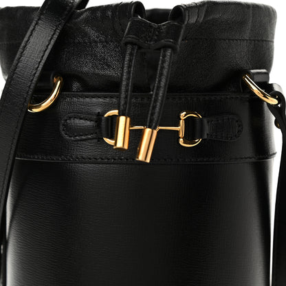Gucci Azalea Sakai Calfskin Small Horsebit 1955 Drawstring Bucket Bag Black 8 of 10