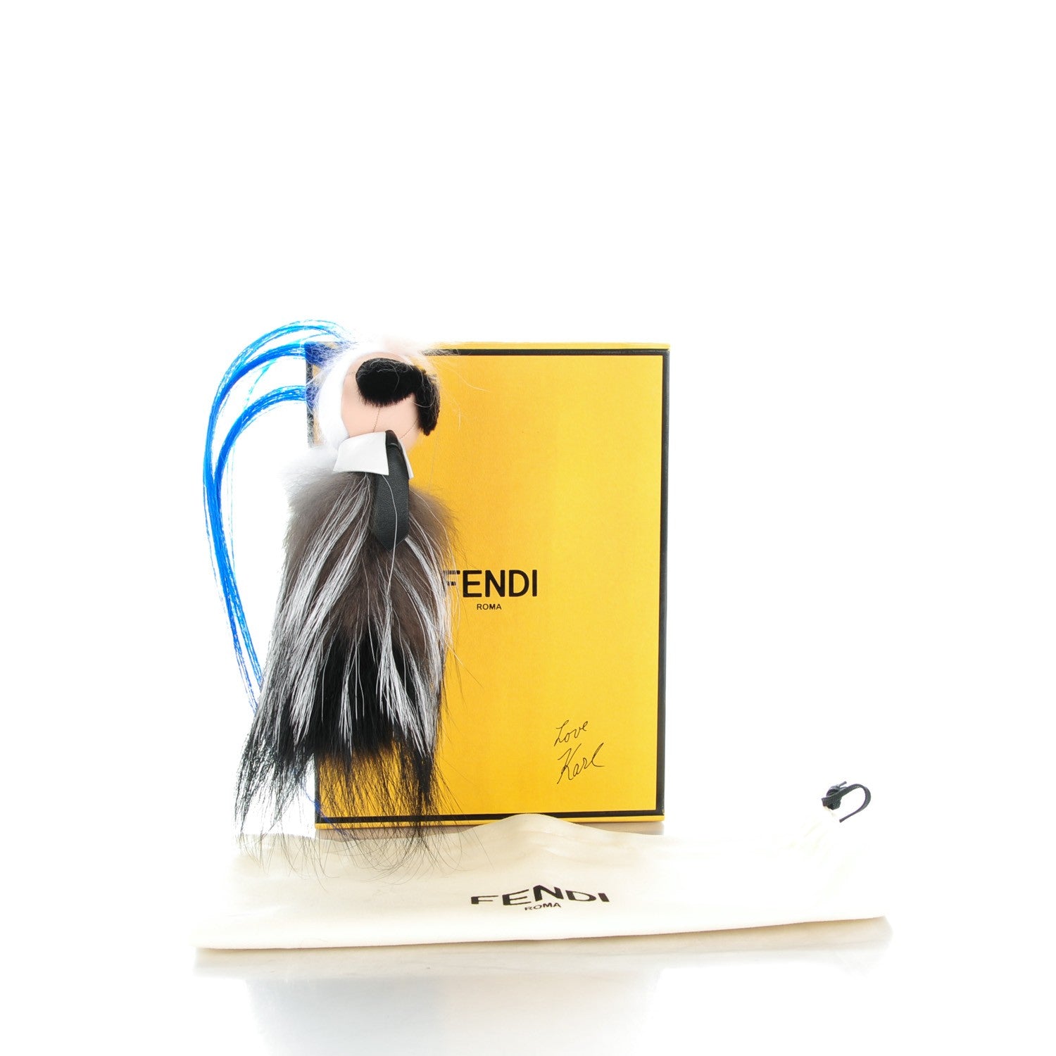 Fendi Mink Fox Goat Fur Mini Karlito Bag Charm Blue 5 of 5