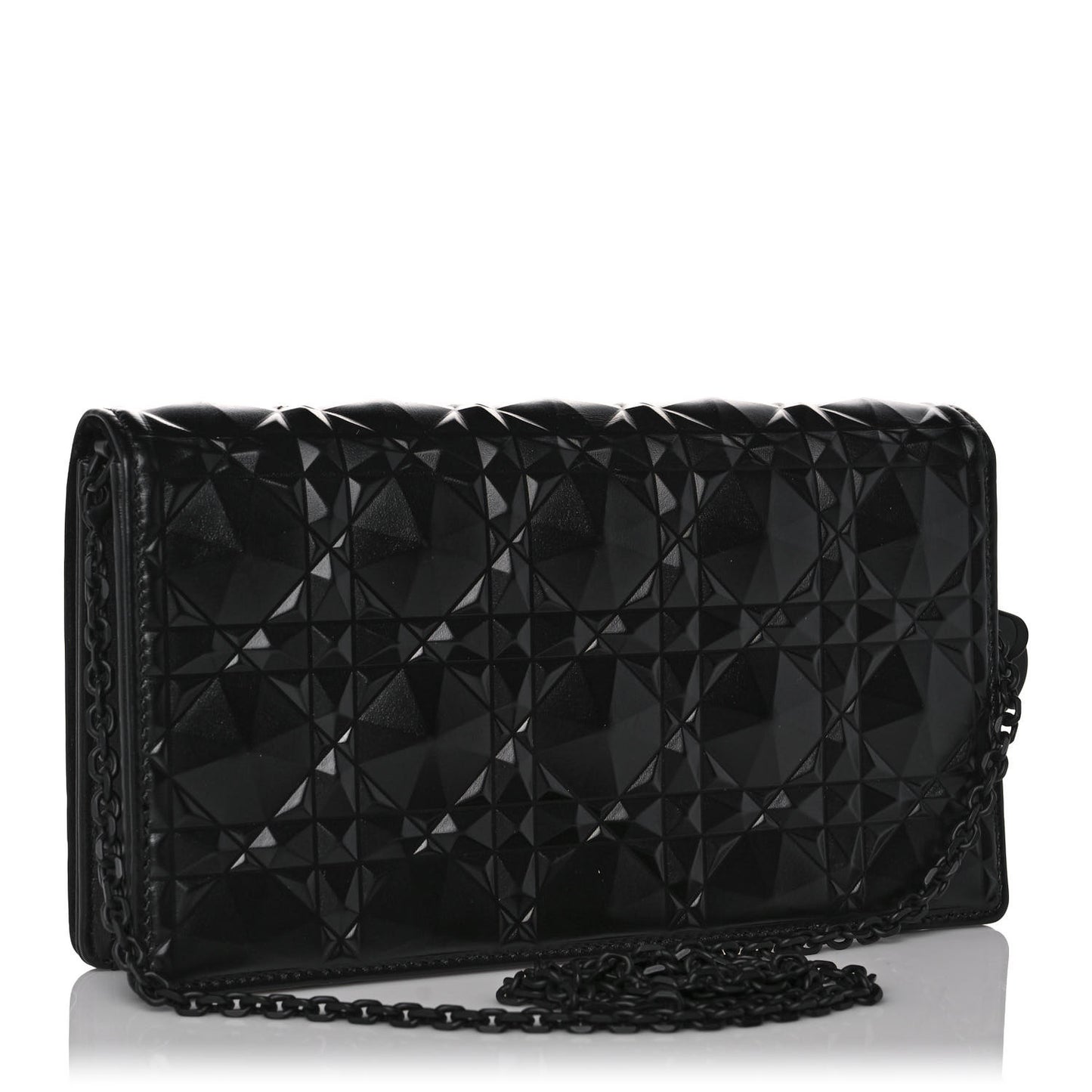 Calfskin Cannage Diamond Lady Dior Chain Wallet Black