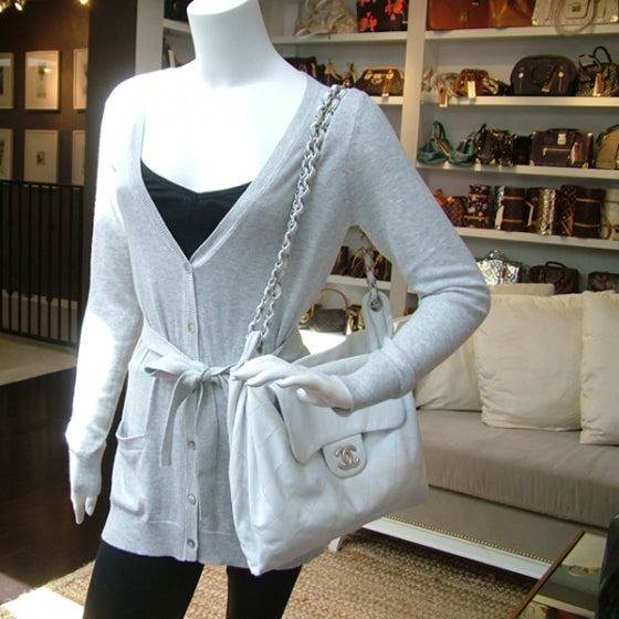 Leather Quilted Flap Hobo Ivory