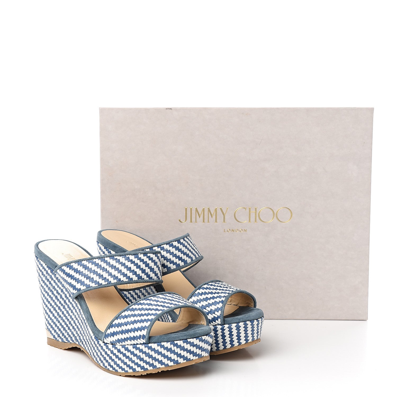 Jimmy Choo Woven Raffia Stripe Parker Wedge Sandals 36.5 Dusk Blue 8 of 8
