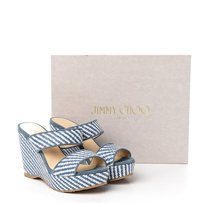 Jimmy Choo Woven Raffia Stripe Parker Wedge Sandals 36.5 Dusk Blue 8 of 8