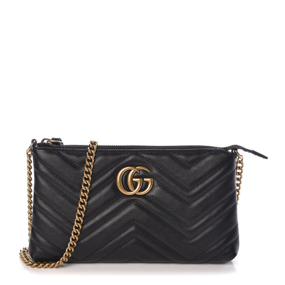 Gucci Calfskin Matelasse Mini GG Marmont Chain Bag Black 1 of 11