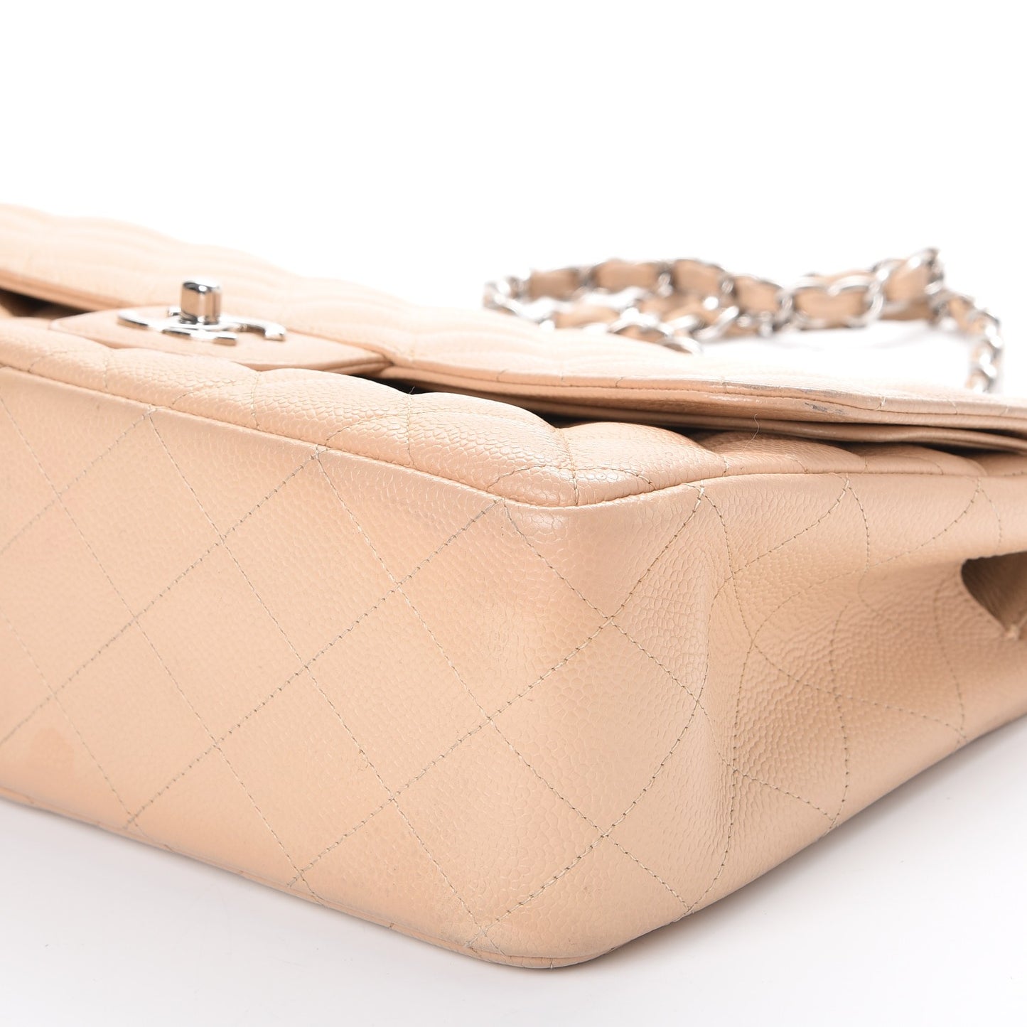 Caviar Quilted Jumbo Double Flap Beige Clair