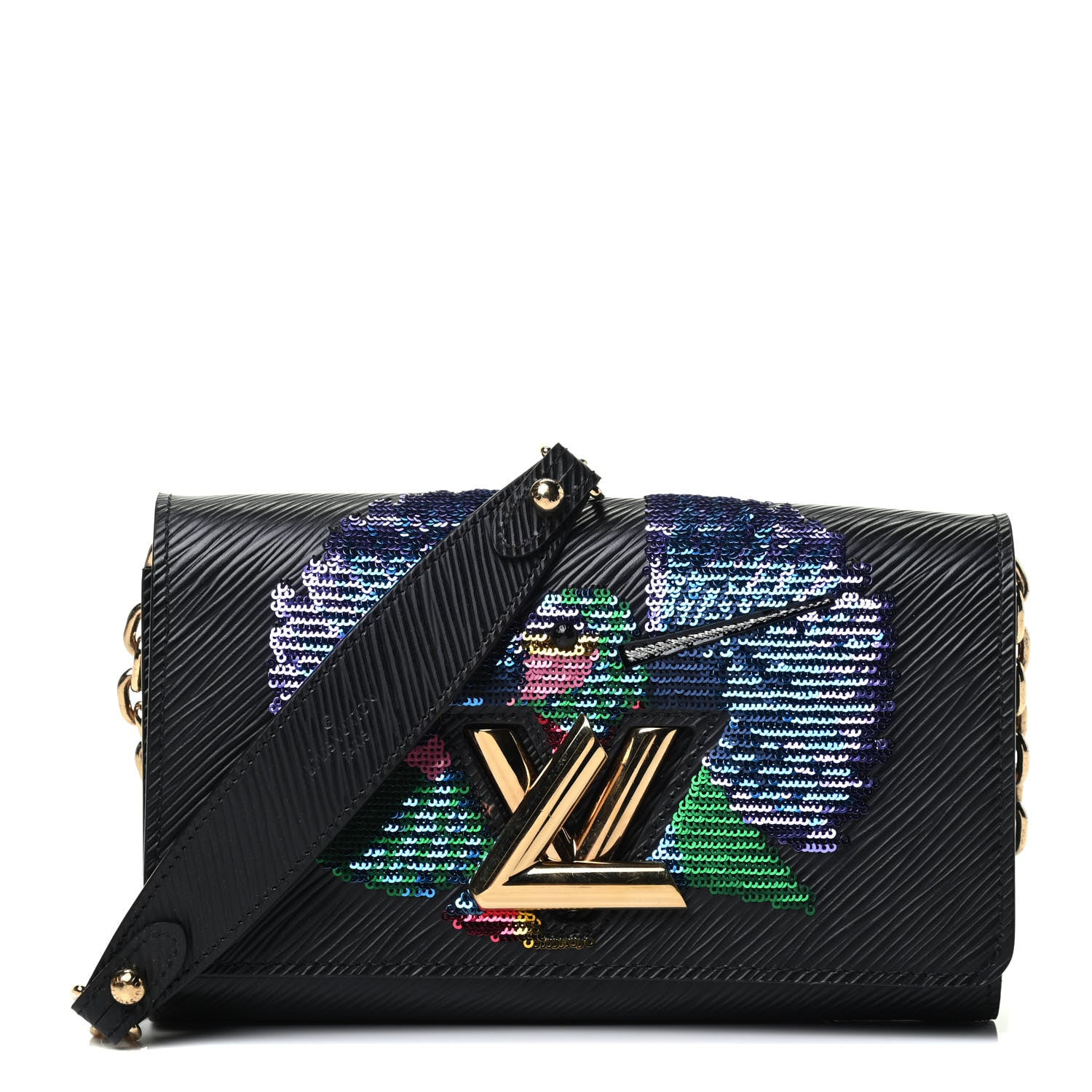 Louis Vuitton Epi Sequin Bird Twist Chain Wallet PM Black 1 of 9
