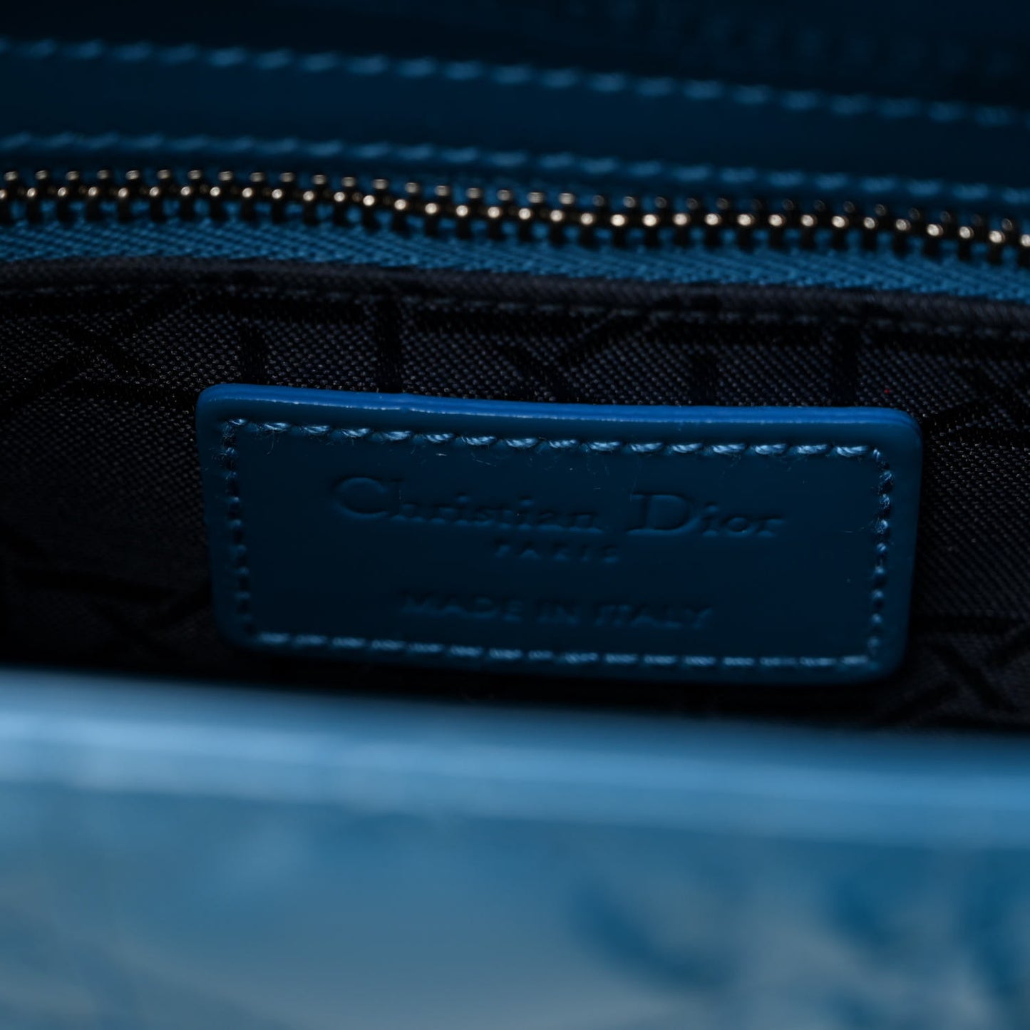 Patent Cannage Mini Lady Dior Blue