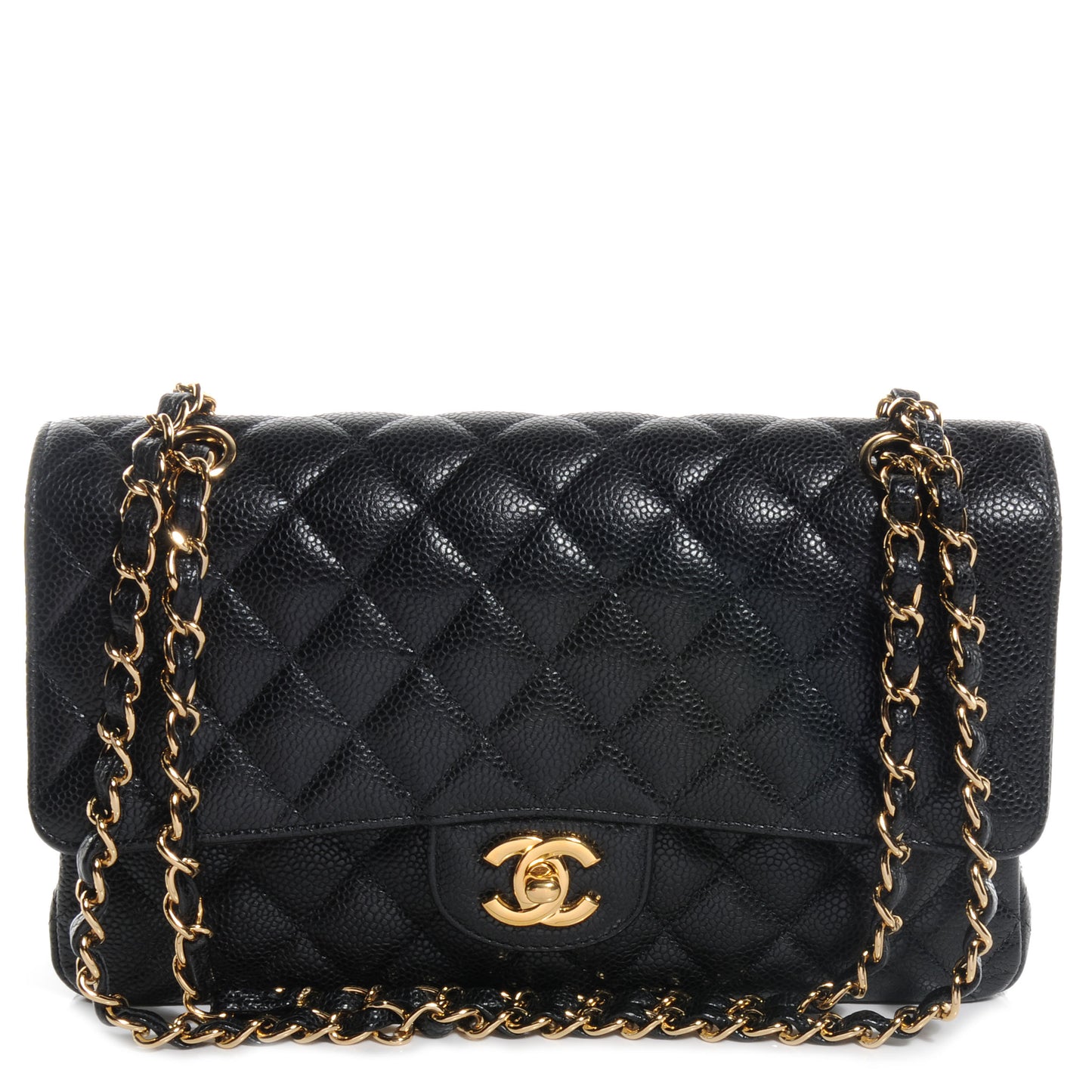 Caviar Quilted Medium Double Flap Black