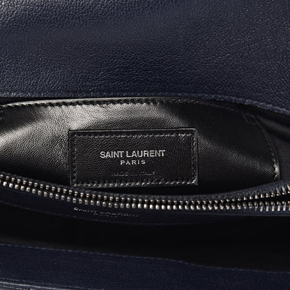 Saint Laurent Sheepskin Matelasse Chevron Monogram Large College Satchel Navy Blue 8 of 11
