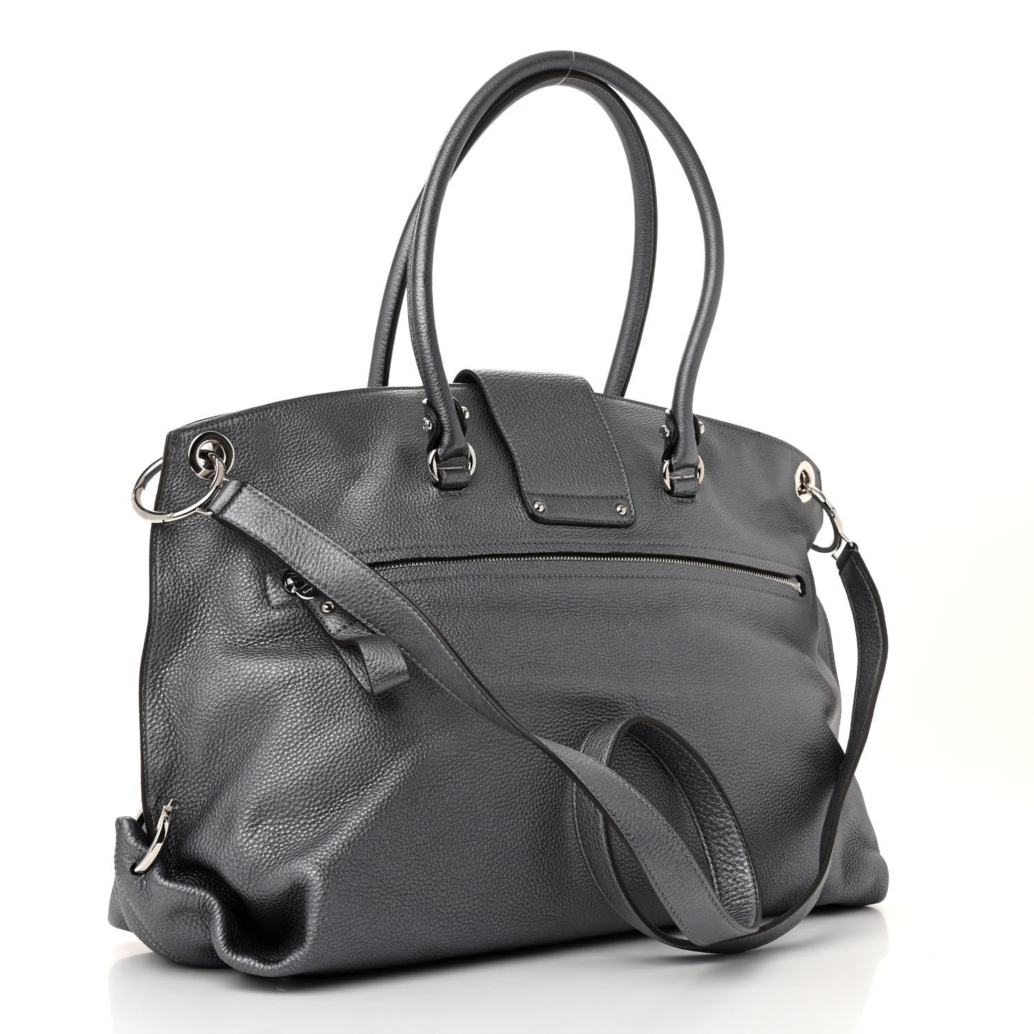 Salvatore Ferragamo Grained Calfskin Large Sofia Convertible Tote Acciaio 3 of 11
