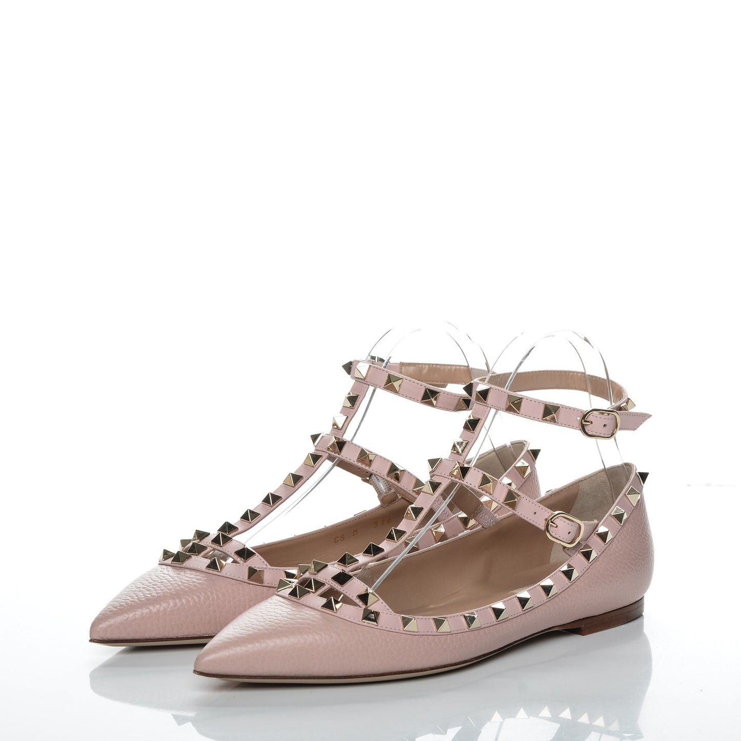 Pebbled Calfskin Rockstud Cage Ballerina Flats 39 Poudre