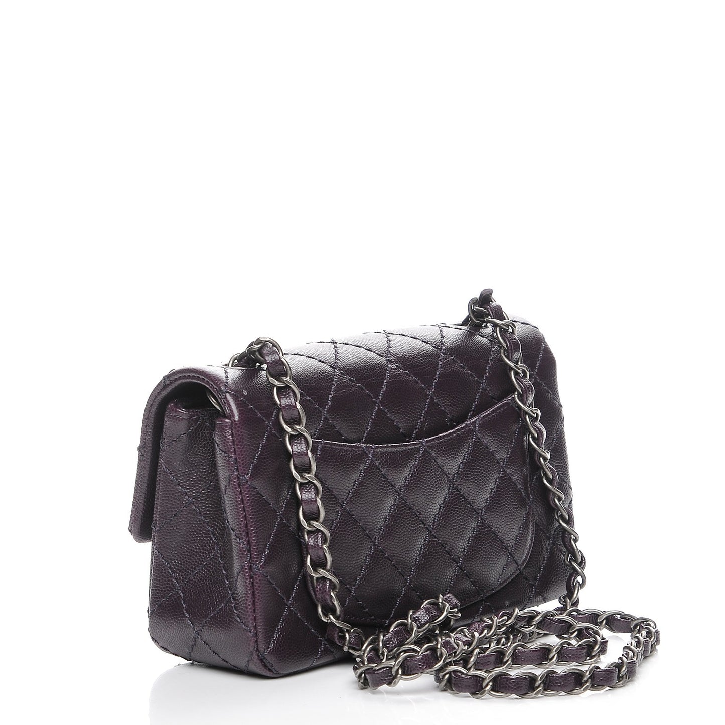 Washed Caviar Quilted Mini Rectangular Flap Dark Purple