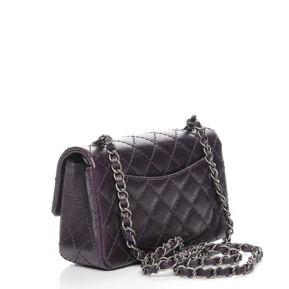 Chanel Washed Caviar Quilted Mini Rectangular Flap Dark Purple 3 of 8