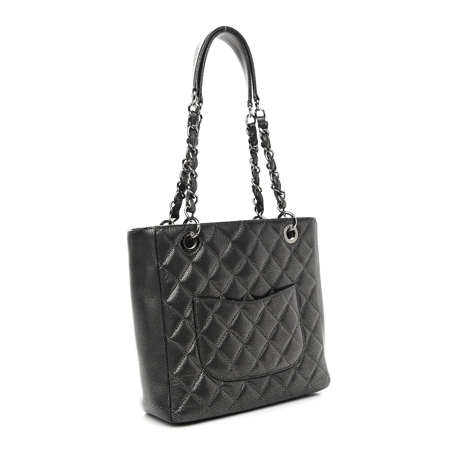 Chanel Metallic Caviar Quilted Petit Shopping Tote PST Dark Silver 3 of 9