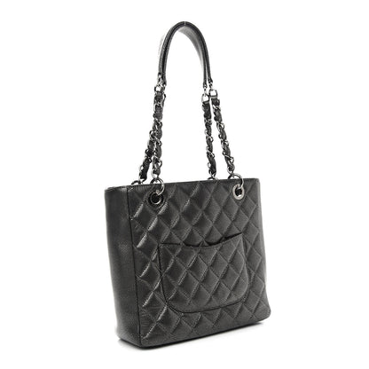 Chanel Metallic Caviar Quilted Petit Shopping Tote PST Dark Silver 3 of 9