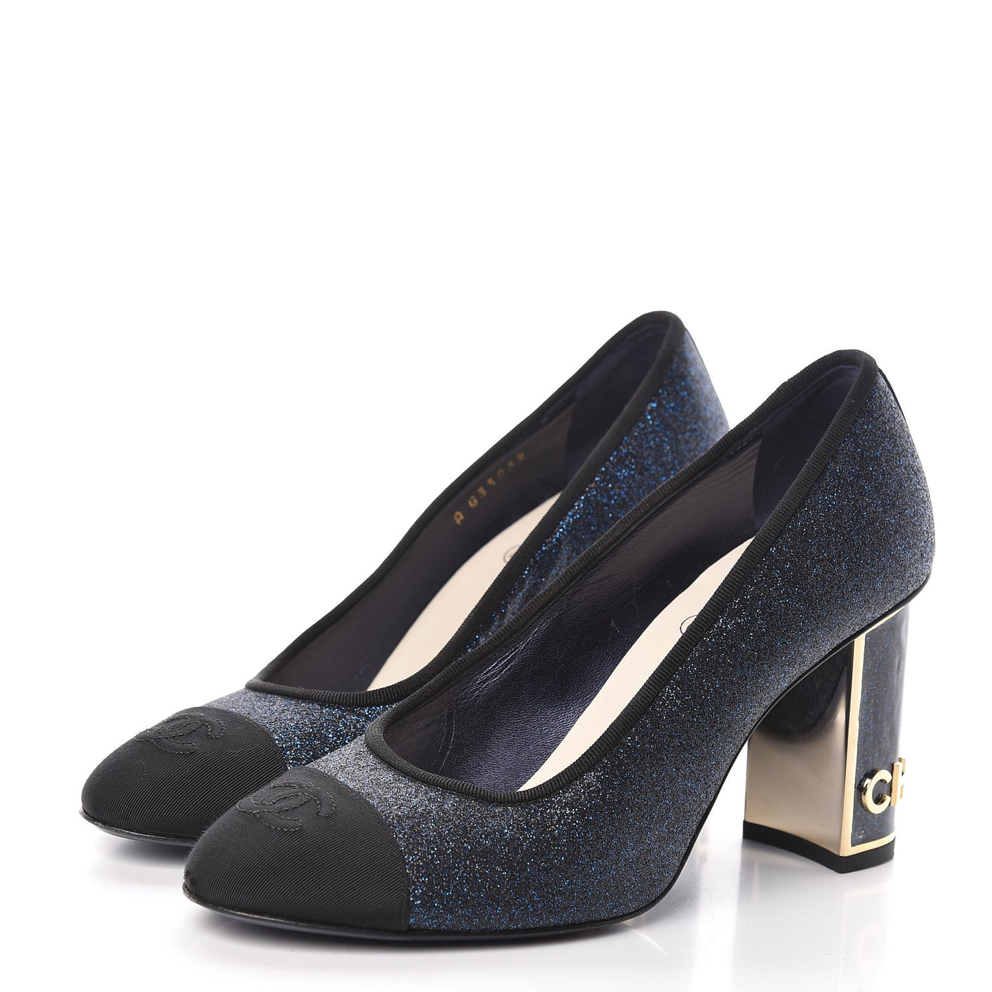 Glitter Grosgrain Cap Toe Logo Pumps 36.5 Blue