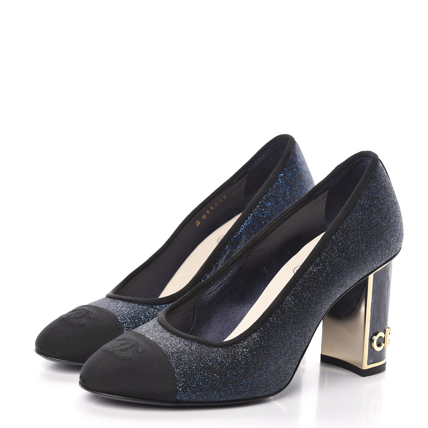 Chanel Glitter Grosgrain Cap Toe Logo Pumps 36.5 Blue 3 of 11