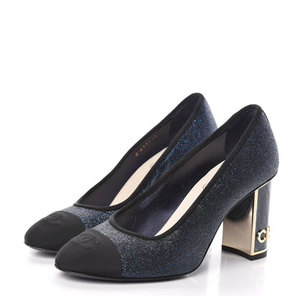 Chanel Glitter Grosgrain Cap Toe Logo Pumps 36.5 Blue 3 of 11