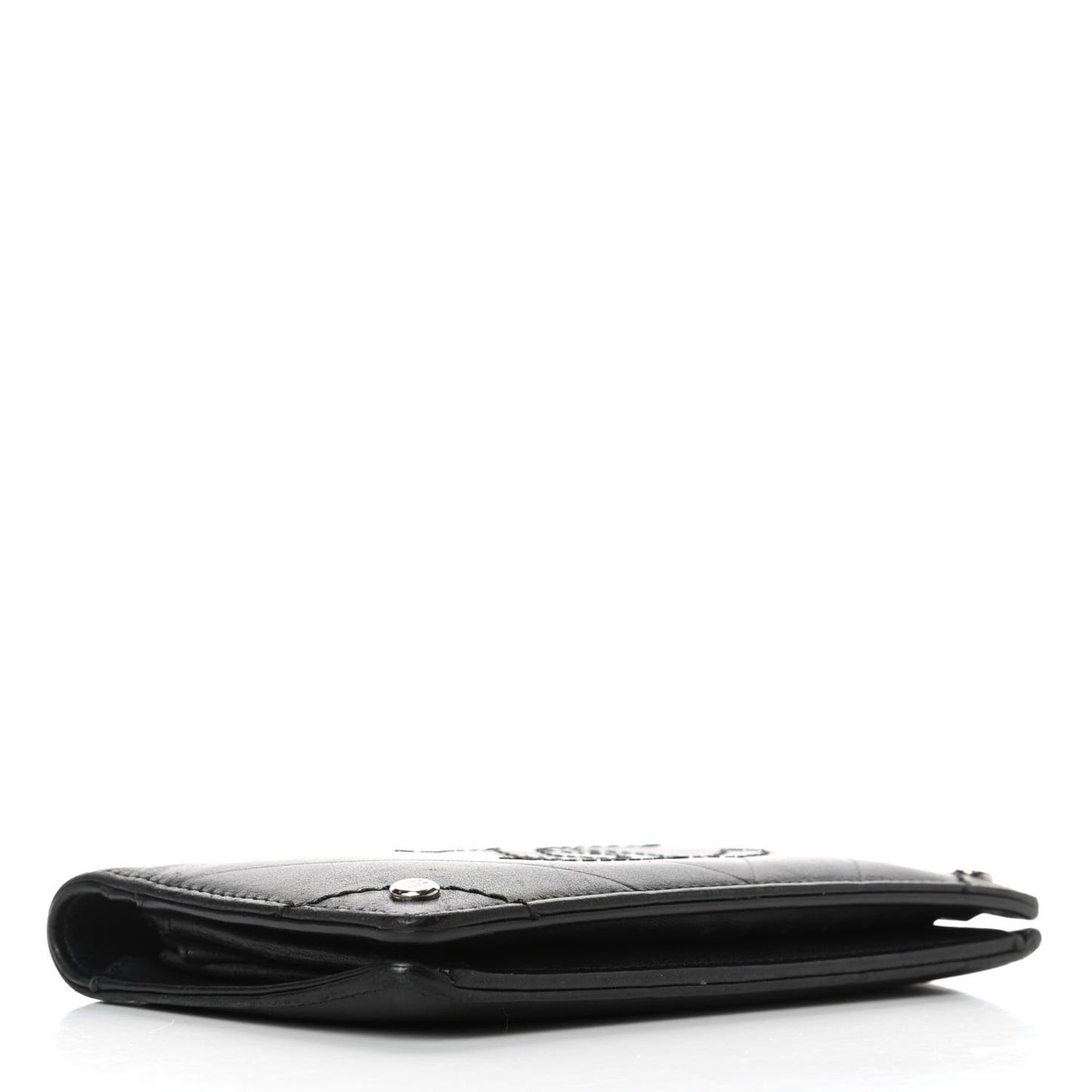Lambskin Chevron Quilted CC Yen Wallet Black