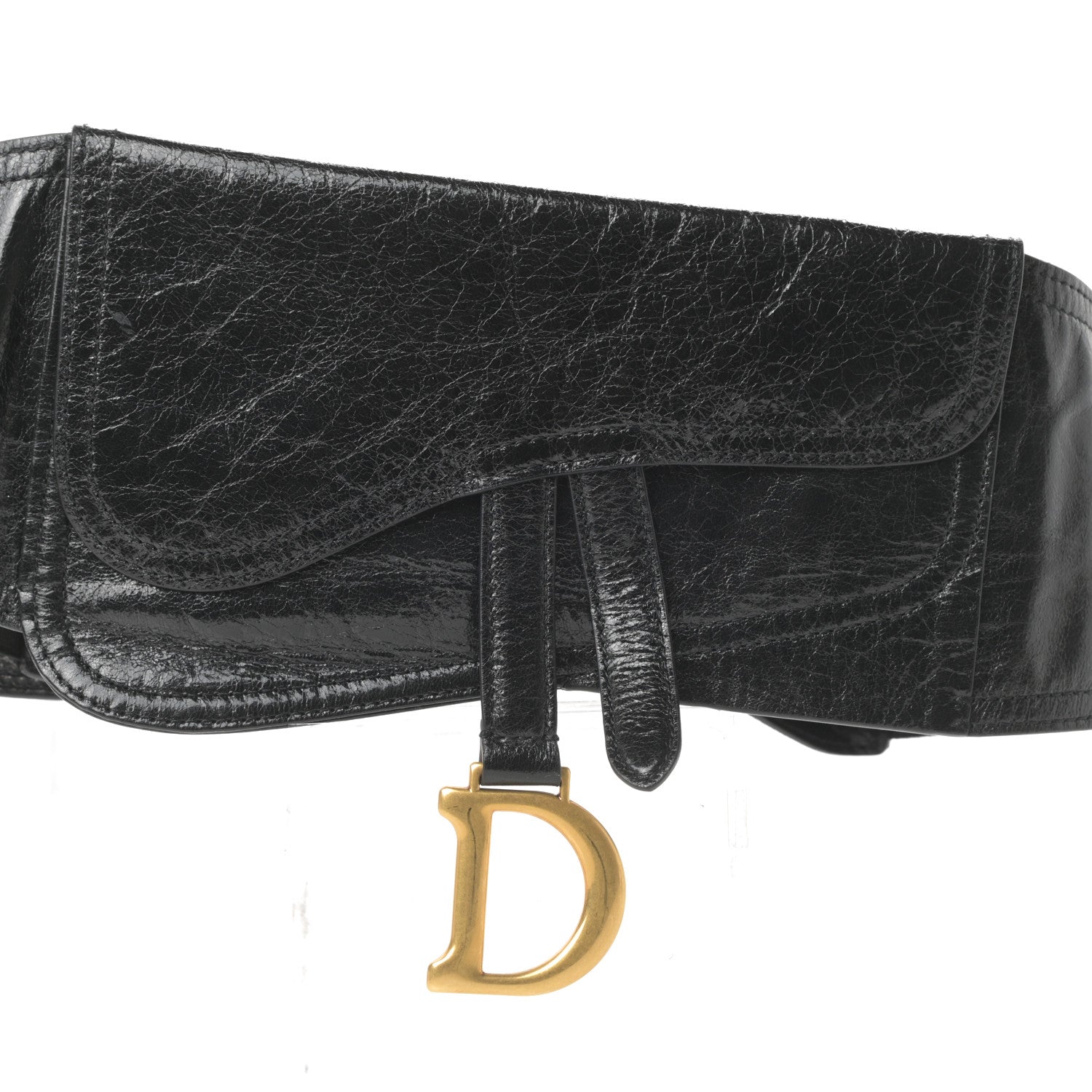 Christian Dior Crinkled Lambskin 135mm Saddle Belt Black 9 of 11