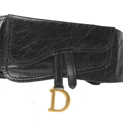 Christian Dior Crinkled Lambskin 135mm Saddle Belt Black 9 of 11