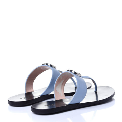 Gucci Calfskin GG Marmont Thong Sandals 38.5 Porcelain Light Blue 4 of 14